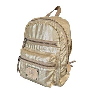 FRYE Ivy Backpack Metallic Gold Cotton Leather Trimmed Backpack Women’s